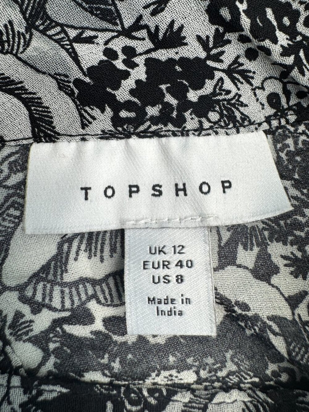 TOPSHOP Floral Stud Trim Mini Dress with stud details Black & White, Size 8 - Picture 16 of 16